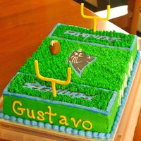 Carolina Panthers Made for my son's birthday. Chocolate cake, almond/vanilla buttercream frosting, frozen buttercream transfers, fondant football and...
