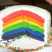 Rainbow Suprise Birthday Cake Rainbow layers are made of vanilla cake with BC. The suprise is when you cut the cake. I have also done this for halloween in candy corn...