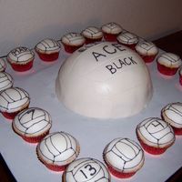 Volleyball Team Party Soccer ball pan with 20 cupcakes with the number of the players.