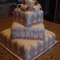 Square Wedding Cake MMF Covered Cake, fondant/Gumpaste mix bow