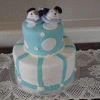 Boy Baby Shower Top was chocolate cake with whipped ganache filling. Bottom was WASC with Raspberry creme filling. Not the typical cutsie baby shower cake...