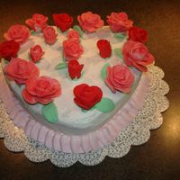Valentines chocolate cake, with buttercream. Fondant roses