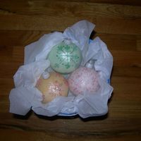 Christmas Ornament Bandwagon! I couldn't help myself, I had to try these too! I used the mini ball pan, covered in fondant and used luster dust. I loved making them...