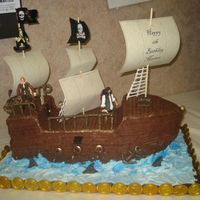 Pirates Of The Caribbean Pirates of the Caribban cake, bc frosting with royal icing rigging and rails. Thanks to lots of ideas from this site.