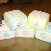 Baby Blocks Chocolate, Carrot, and spice cakes were covered/decorated in MMF. The babies were molded by hand with MMF. These were time consumig but...