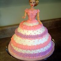 Barbie Birthday Cake Chocolate cake with buttercream frosting. I used the Wilton doll pick, but swapped her head for one off of my daughter's Barbie.