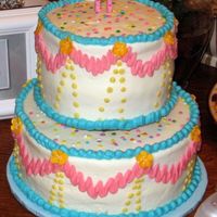 Simple Birthday Cake Chocolate fudge cake with cookie and cream filling and buttercream frosting. I was in a hurry and didn't notice how crooked my dots...