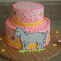 007.jpg This cake was inspired by another here on CC. My friend asked me to make it in her party colors, and make the horse silver to match her...