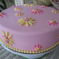 Graduation_012.jpg This was for a confirmation. Pink fondant with fondant flowers. It was a yellow cake with raspberry mousse filling.