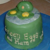 Green Egg & Ham one of my first tries at rolled fondant. It was like 6" tall, so the weight of my large ham started to crush my cake. Other than that...