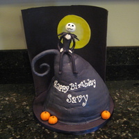 The Nightmare Before Christmas Chocolate cake with chocolate buttercream and then covered in mmf. Made a back panel of black mmf a few days in advance so that it would be...