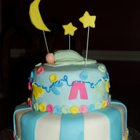 Baby Shower Clothesline I enjoyed doing this - first stacked cake, 2nd fondant cake and first baby shower cake for a good friend!