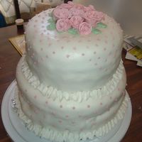 Course 3, Final Cake! 10" bottom cake is yellow/chocolate marble and 8" top cake is devil's food chocolate. Both are covered with rolled BC (first...