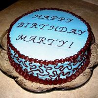 Blue And Brown Birthday Cake Customers request for her dads bday- Blue buttercream cake with chocolate cornelli lace. Thought it turned out pretty . .