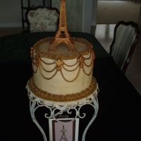 Eifflel Tower The Eiffler Tower is made from liqued fondant. The cake is iced with butter cream and the fluer de leis and strings are made of fondant