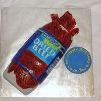Here's My Jar Of Chipped Beef...finally This one was a challenge! Cake is bc, label is handpainted fondant and dried beef slices coming out of "jar" and jar lid are...