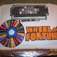 Wheel Of Fortune my niece loves this show, completely buttercream decorations and icing over chocolate fudge cake