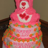 1St Birthday Cake This was a cake for my neighbor's daughter's 1st birthday. It was HUGE. The party had about 100 people. The bottom tier wound up...