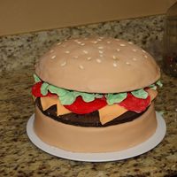 Block Party Cake Hamburger cake, covered in fondant with fondant decoartions