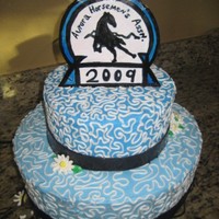 Horse Show Hand painted dried gumpaste logo. Fondant ribbons.