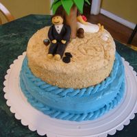 Beach Bridal Shower Cake Carrot cake with cream cheese frosting, sugar & graham cracker sand, fondant figures