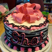 Zebra Striped W/ Bow zebra striped round cake w/ pink bow for teen's bday