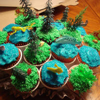 Moutain/river Cupcakes Made to go with a cake I made showing Mount Baldy and the Santa Ana River. He is a special kid :) Smart, too!