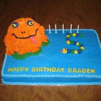 Frog And Snake Cake My son had his birthday at the nature center with lots of snakes, lizards, ferrits, frogs, etc. He wanted an orange frog with blue spots...