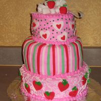 Strawberry Theme My take on the wilton s.s. cake. Fondant decorations and bow. Buttercream icing. chocolate/white cake. Made for niece's b-day.