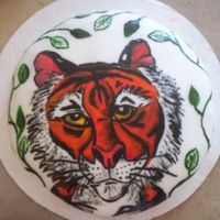 Hand Painted Tiger Cake A hand painted tiger cake, done with food coloring on fondant. Took about 3 hours to decorate.