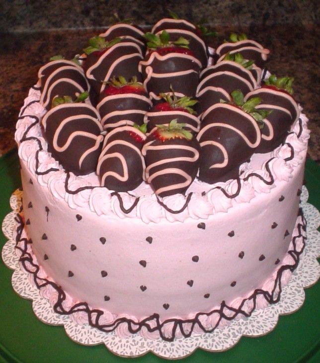 Pink Cake With Chocolate Strawberries 