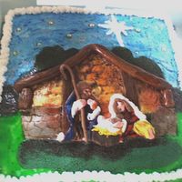 Nativity Scene Cake. Christmas cake. Red Velvet cake. Mostly buttercream with fondant overlays.