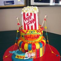 Carnival Cake 10" round, 7" round and 4" square chocolcate chip cake covered in MMF. The birthday girl wanted a mermaid and her parents...