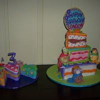 Wonder Pets Birthday All covered in fondant. The Wonder Pets figures are gumpaste. They each have a little slice of cake in their hand, too. It was fun to make...