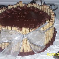 Elegant Chocolate Father's Day Cake! Chocolate cake with fudge frosting and pirouette cookies!