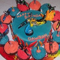 Chopper, Flames! My Son wanted a chopper cake but mom was too chicken to try and make them herself, so he endend up with dicast choppers instead. Vanilla...