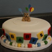 Primary Colors Baby Shower All FondX fondant covered chocolate cake;-)Bear and balloons are FondX too.