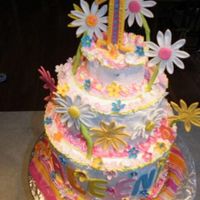 L_5A97E042D892407A873A32B236Ee.jpg 1st Birthday cake, top cake is shaped like a flower also. Hand cut fondant flowers.