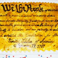 U.s. Constitution Day This is a full sheet cake made with quarter sheet scroll of "we the people" Hand painted on fondant. Scroll with food color using...