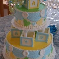 Tigras Baby Shower This cake was made with butter cream and the blue scallops were out of fondant. This cake was transported for 400 miles in a cooler and...