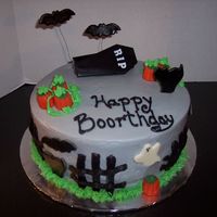 Happy Boorthday Dark chocolate fudge cake with MMF decorations, everythings edible except coffin which is plastic. I just love Halloween!