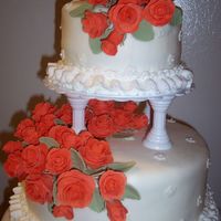 Wilton Course 3 Finale two-layer 10x2 & 6x2 round French vanilla cakes with BC & MMF; MMF roses