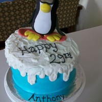 Cool Penguin Butter cake with American buttercream icing and fondant/gum paste penguin.