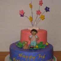 Diego 10" and 6" stacked layers of french vanilla cake covered in butter cream. Diego and all other accents are made out of fondant.