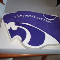 K-State Power Cat WASC covered in buttercream. Purple Powercat is fondant.
