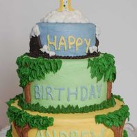 Planet Earth Birthday Three tiered birthday cake, 8"-6"-4" round done in BC. The bottom tier represents the African Savana, the middle, the South...