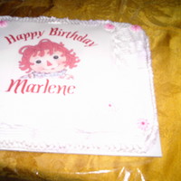 Birthday 35th Birthday cake for daughter, she wanted a Raggedy Ann cake, as she had oneevery year from age one to age 5. Cake is yellow with butter...