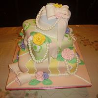 Topsy Turvy Bas Mitzvah Cake Topsy turvy cake inspired by one collete peter's cakes. Fondant with fondant ribbons, bows and ribbon roses.