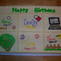 6 Birthdays In One 1/2 white 1/2 choc. butter cream icing. one big party