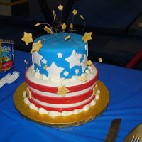 Usa Gymnastics!!! This cake was made for my son's birthday party at a Gymnastics school. I figured the USA colors with the gold stars would go along...